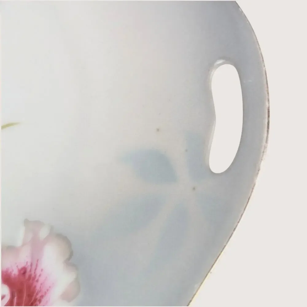 Antique PV Vessra Germany Hand Painted Floral Handled Dresser Tray Plate